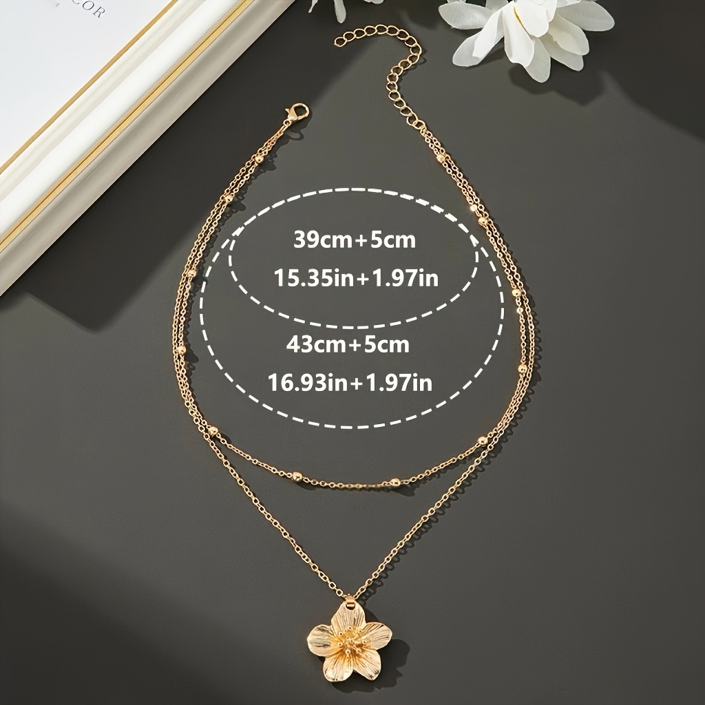 Women's Two-Layer Stacked Pleated Flower Pendant Necklace
